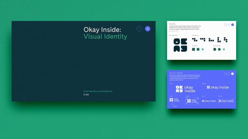 Brand guide pages featuring logo description